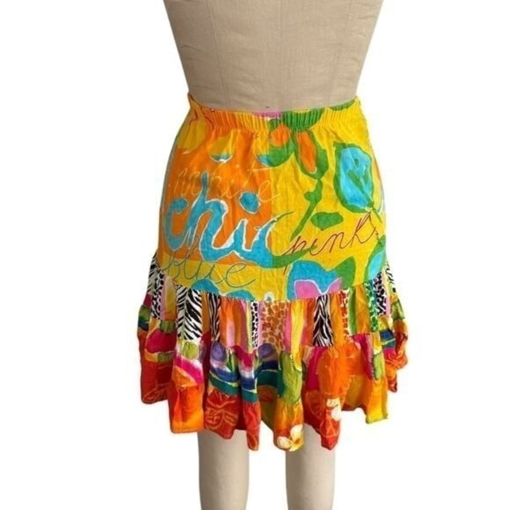 Jams World Ruffle Tiered Skirt Multicolor Abstract Print Womens XS Hawaii Made